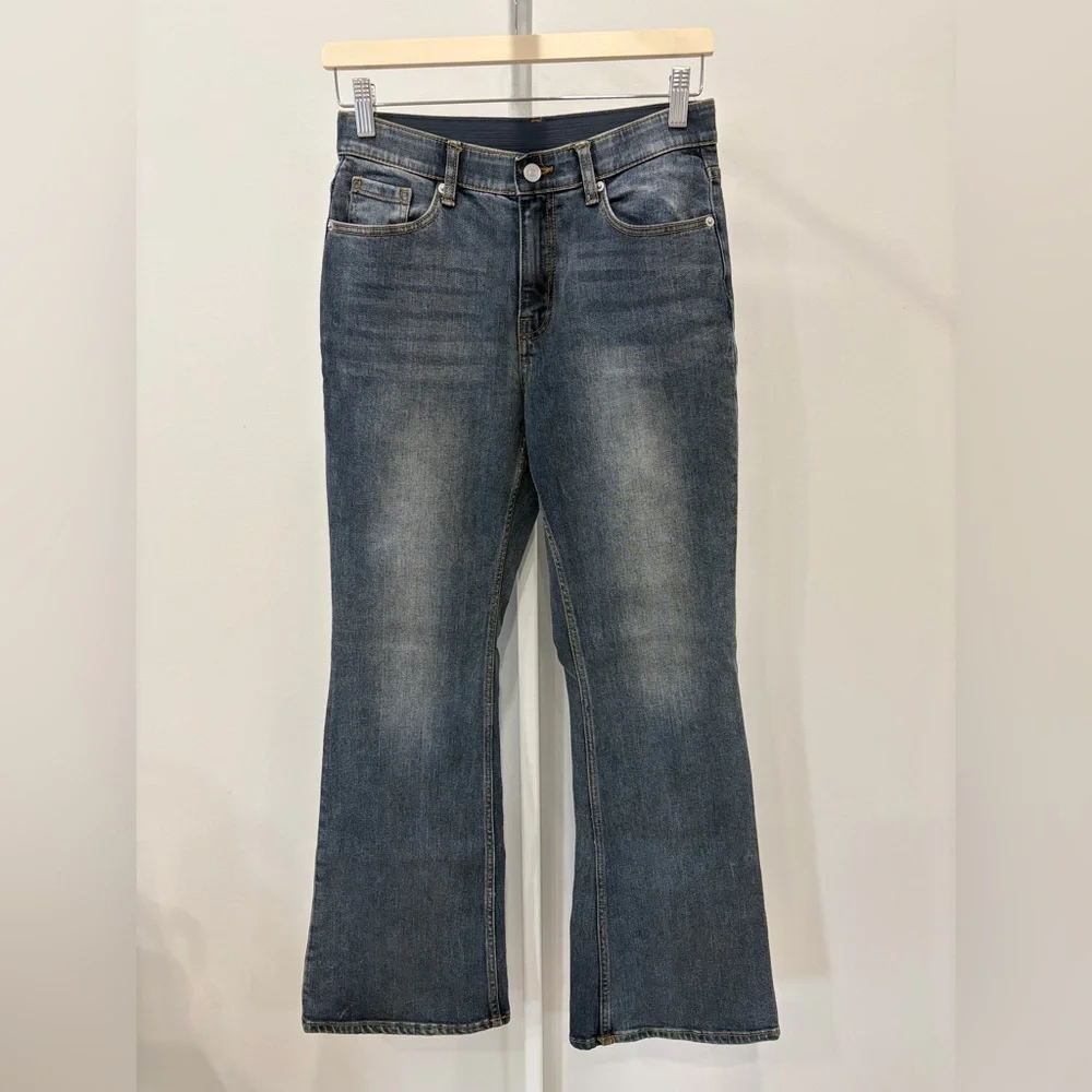 SPAO Y2K Bootleg Faded Blue Wide Leg Flare Jeans Korean Fashion - Picture 1 of 13